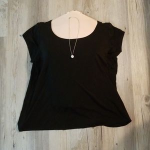 Eileen Fisher black short sleeve silk shirt